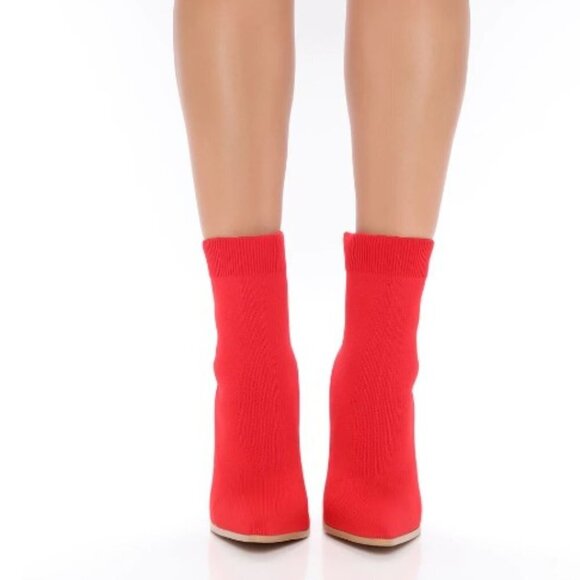 Fashion Nova She's A Catch Booties Red 6.5M NEW Sock - Picture 3 of 9